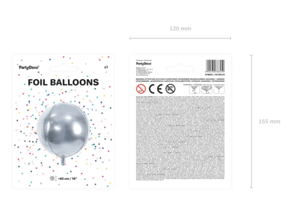 XL Folienballon Orbz - Silberne Kugel - ø 40cm